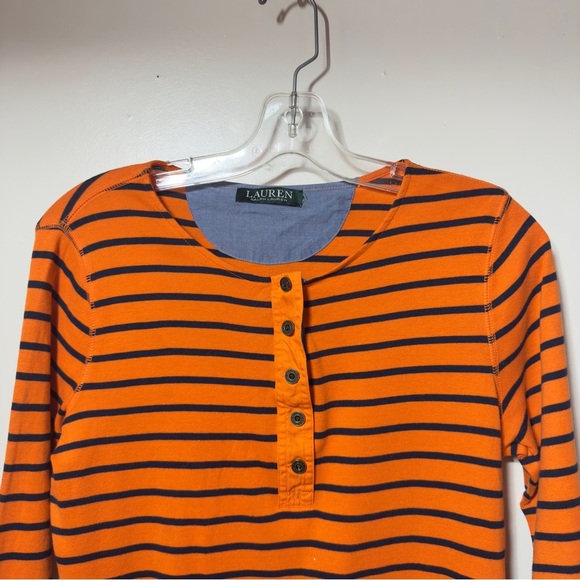 Lauren Ralph Lauren Stripe Button Detail Orange Women Size M - Picture 2 of 7